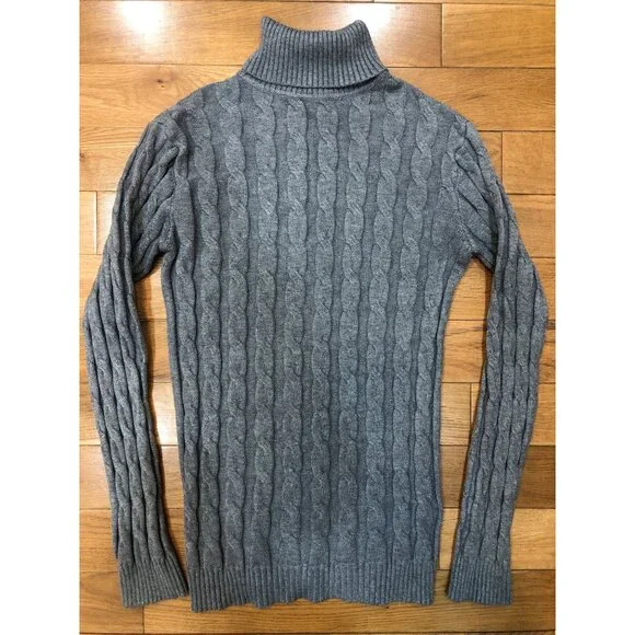 Coofandy Men's Slim Fit Turtleneck Twisted Knit Pullover Gray Sweater Size L - Picture 2 of 6